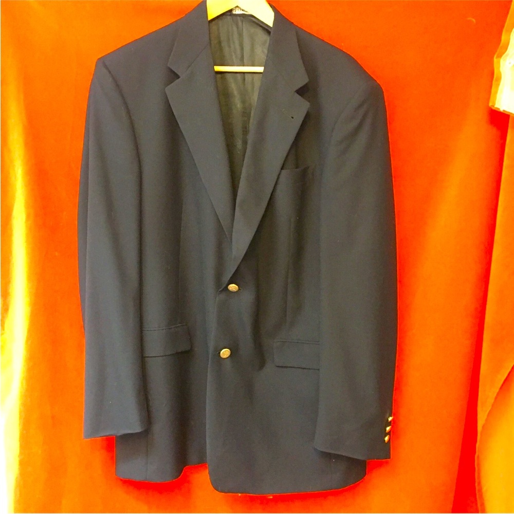Burberry’s vintage wool two button blazer gold button navy size 44L